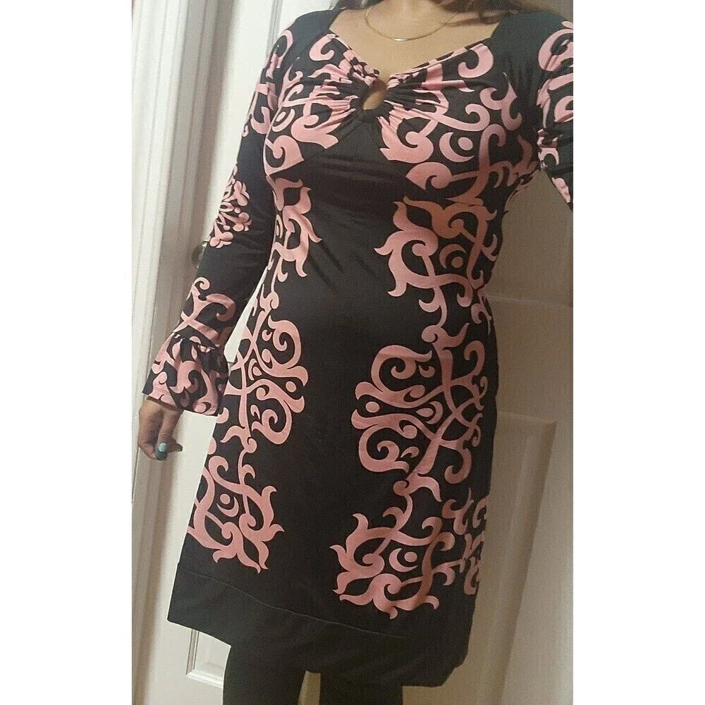 INC International Concepts Geo Black Pink Print Empire Dress Medium Casual Chic - Picture 7 of 10